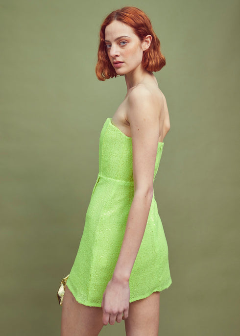 Stella Sequin Corset Mini Dress - Acid Green