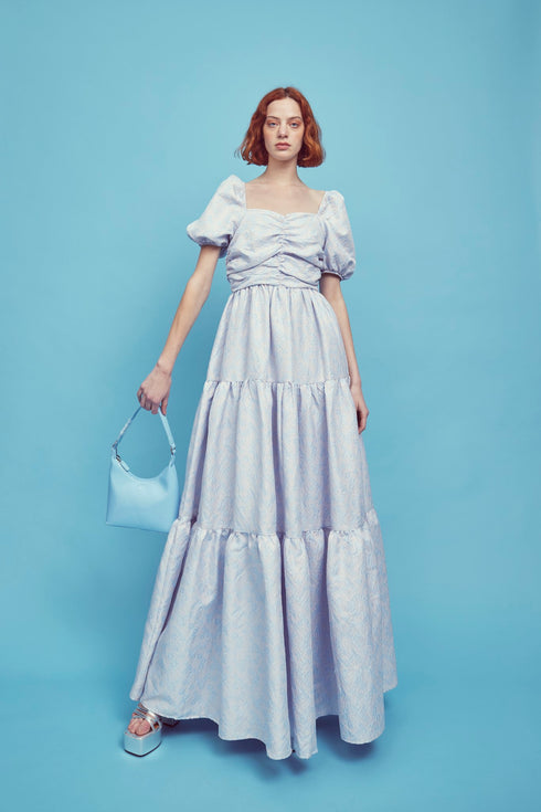 Zara Ruched Bodice Maxi Dress - Blue Daisies