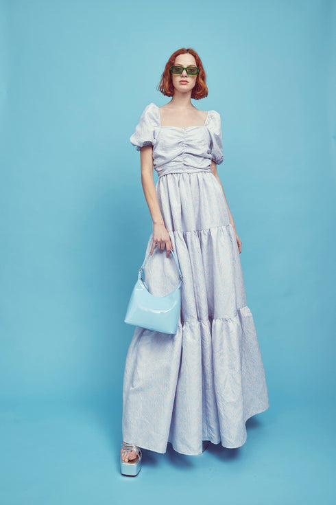 Zara Ruched Bodice Maxi Dress - Blue Daisies