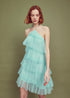 Nina Pleated Tulle Halterneck Mini-Dress - Turquoise