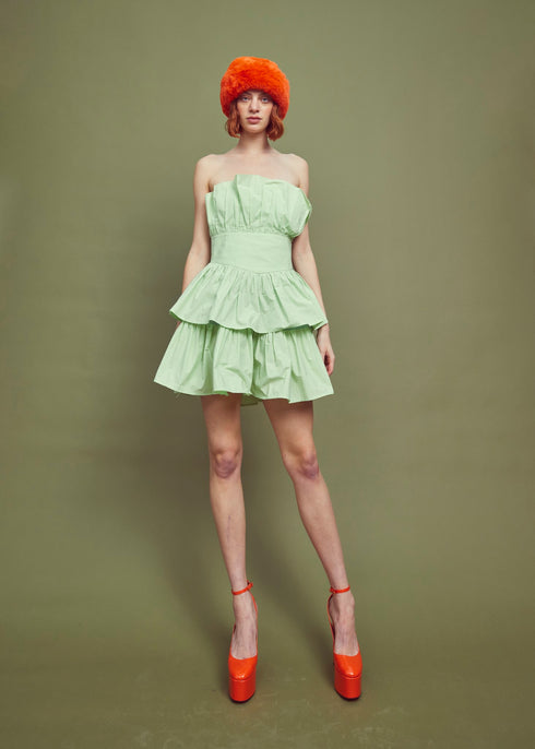 Gemma Bandeau Ruffle Mini Dress - Green