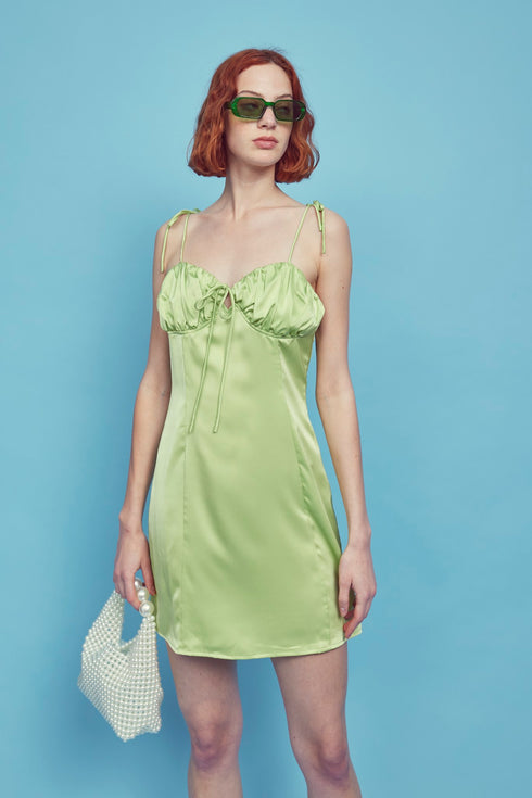 Petite Lacey Gathered Bust-Cup Mini Dress - Green