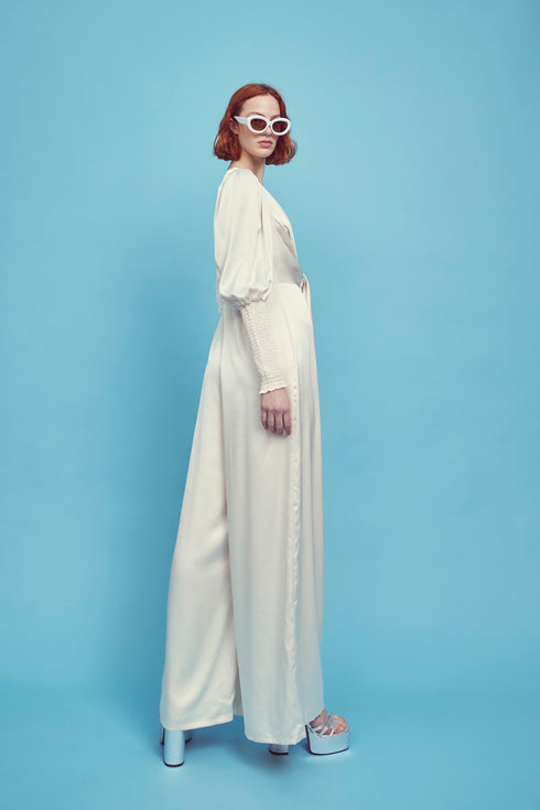 Frances Plunge Front Jumpsuit - Oyster