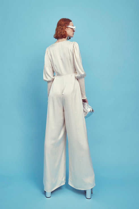 Frances Plunge Front Jumpsuit - Oyster
