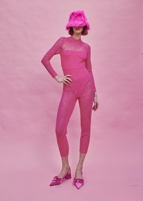 Petite Zoe Lace Full Length Bodysuit - Pink