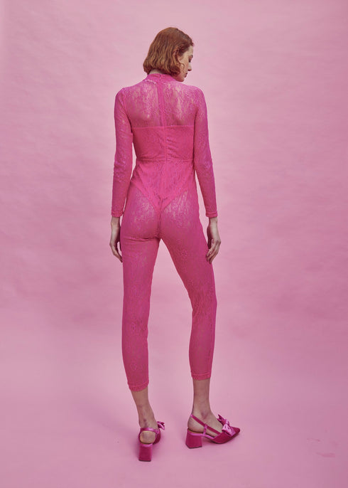Petite Zoe Lace Full Length Bodysuit - Pink