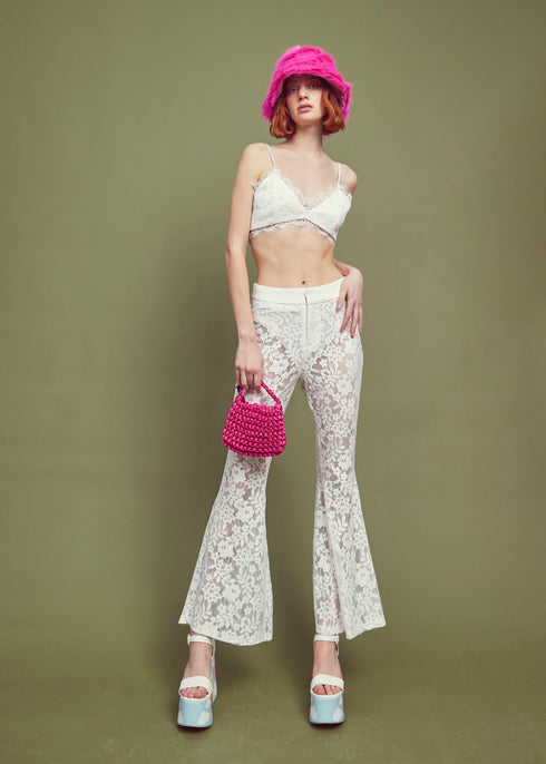 Petite Flora Co-ord Flared Trousers - Ivory