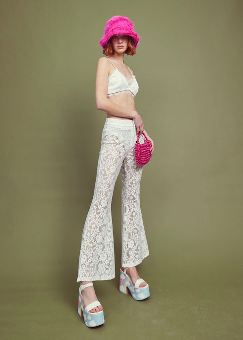 Petite Flora Co-ord Flared Trousers - Ivory