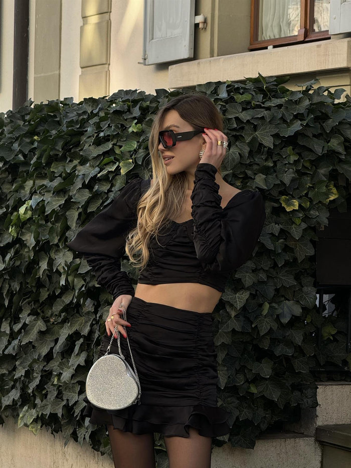 collective the label Black Kaitlyn Co-ord Ruched Mini-Skirt