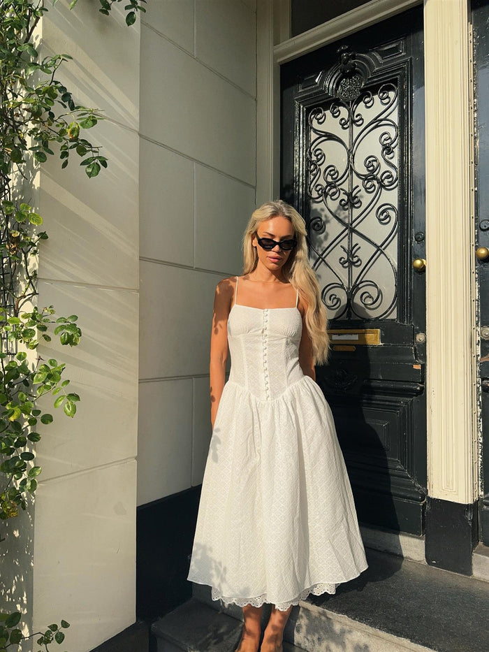 collective the label White Broderie Pleated Maxi-Dress