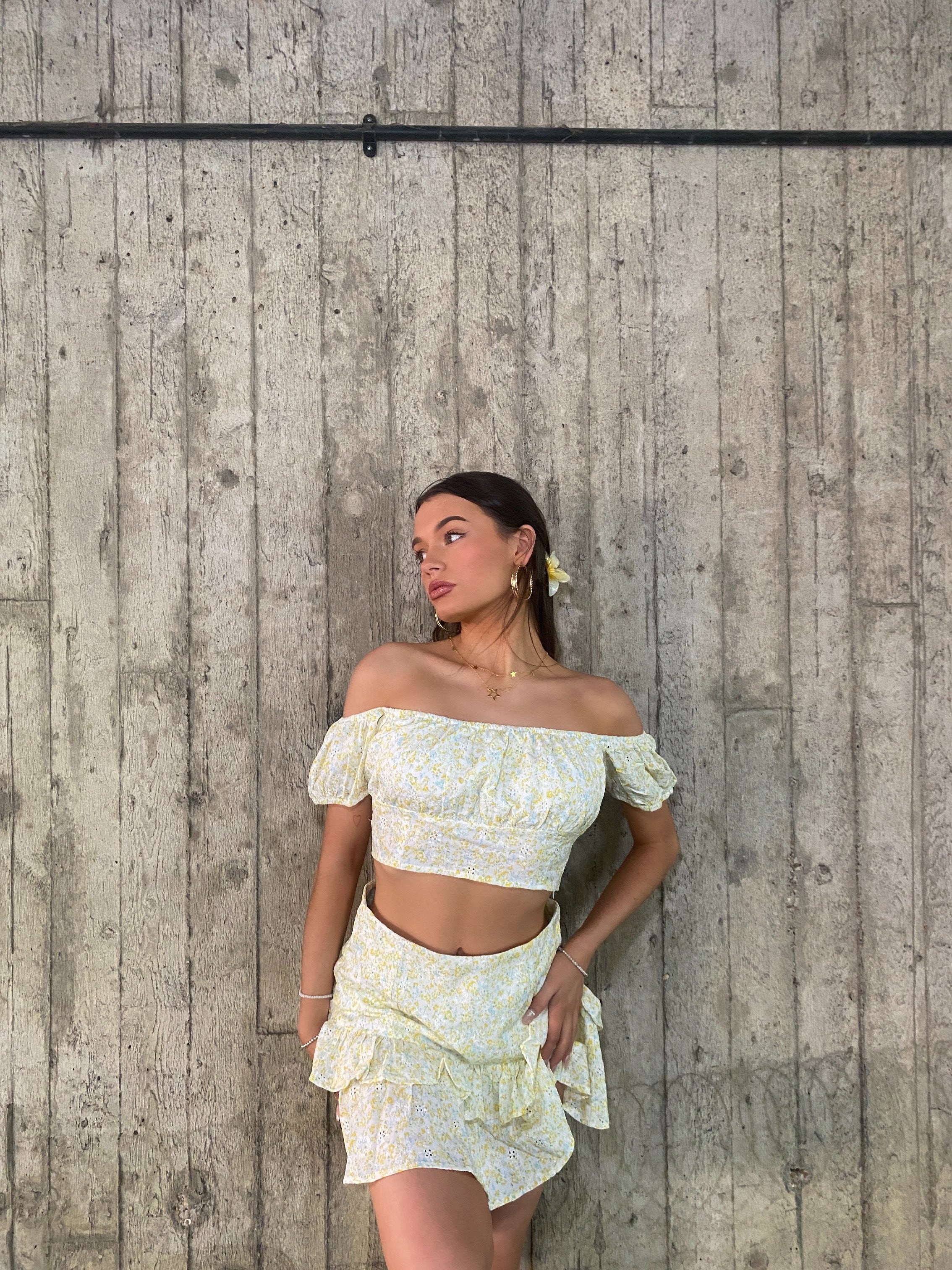 Petite Quinn Co-ord Gathered Bandeau Crop-Top - Pale Yellow Ditsy ...