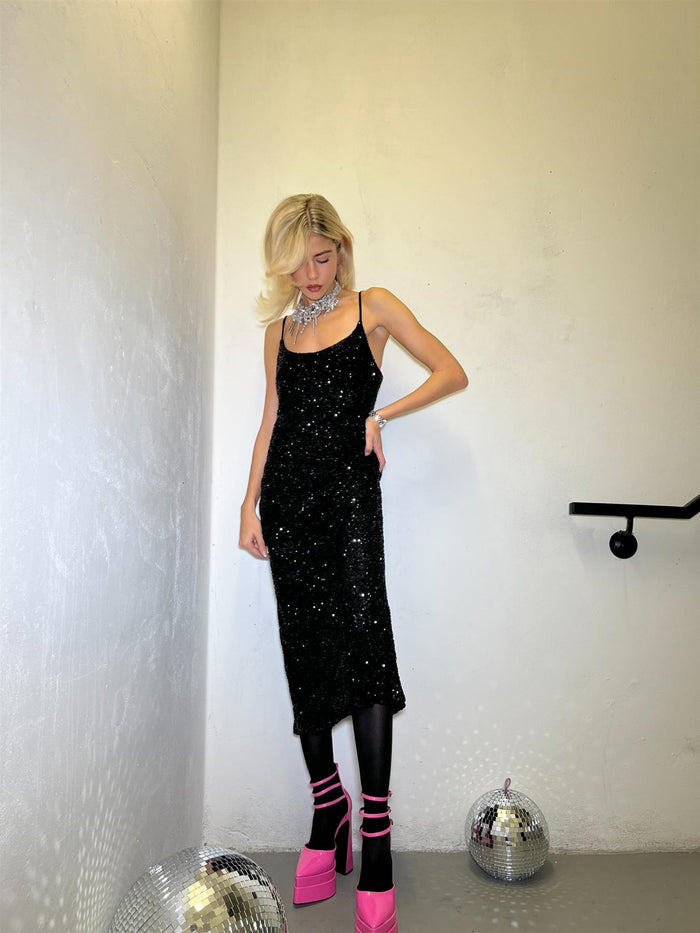 collective the label Black-Sequin Strappy Bodycon Midaxi-Dress