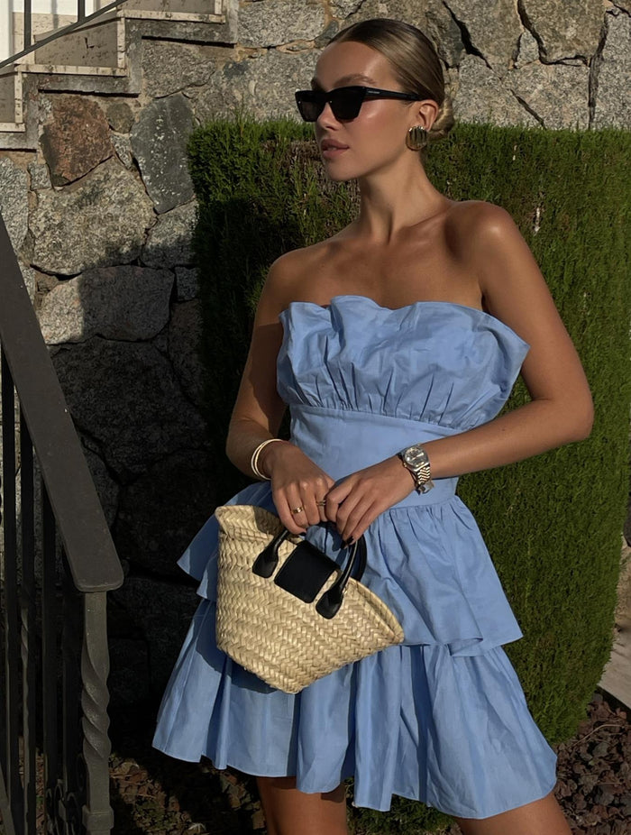 collective the label Gemma Bandeau Ruffle Mini-Dress -Sky Blue